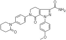 CAS 登录号：503612-47-3, 阿哌沙班, 4,5,6,7-四氢-1-(4-甲氧基苯基)-7-氧代-6-[4-(2-氧代-1-哌啶基)苯基]-1H-吡唑并[3,4-C]吡啶-3-甲酰胺