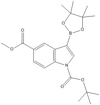 1-(TERT-BUTYL) 5-METHYL 3-(4,4,5,5-TETRAMETHYL-1,3,2-DIOXABOROLAN-2-YL)-1H-INDOLE-1,5-DICARBOXYLATE 化学構造式