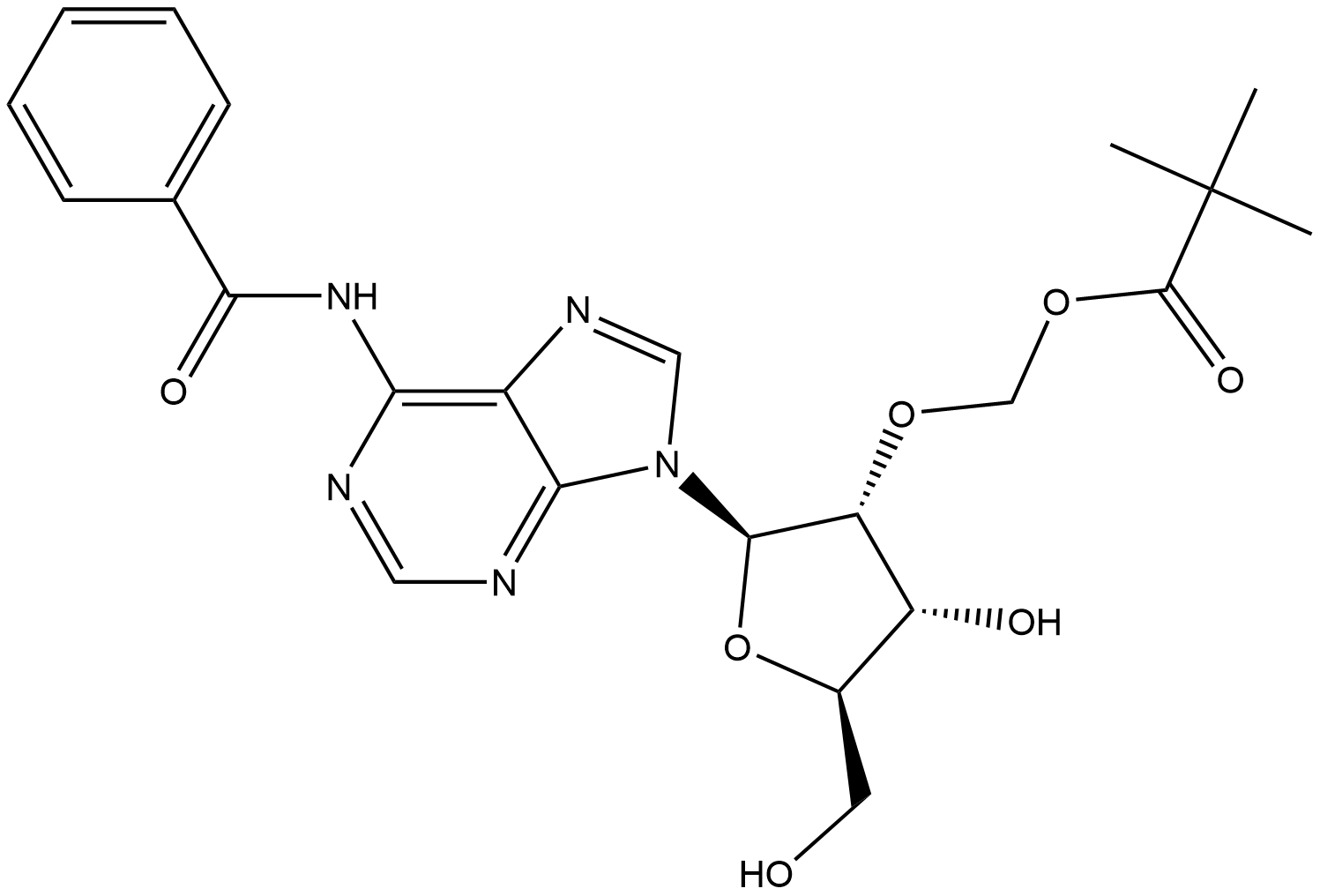(((2R,3R,4R,5R)-2-(6-benzamido-9H-purin-9-yl)-4-hydroxy-5-(hydroxymethyl)tetrahydrofuran-3-yl)oxy)methyl pivalate,2842847-62-3,结构式