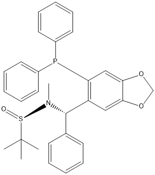 [S(R)]-N-[(S)-[6-(二苯基膦)苯并[D][1,3]-二氧戊环-5基]-1-苯基甲基]-N-甲基-2-叔丁基亚磺酰胺,,结构式