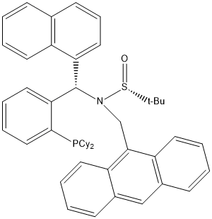 [S(R)]-N-(9-蒽基)-[(S)-(1-萘基)[2-(二环己基膦)苯基]甲基]-2-叔丁基亚磺酰胺,,结构式