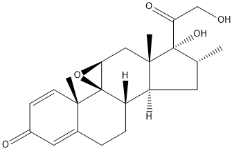 9β,11β-エポキシ-17,21-ジヒドロキシ-16α-メチル-5α-プレグナ-1,4-ジエン-3,20-ジオン 化学構造式