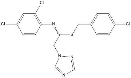 ４－クロロベンジルＮ－２，４－ジクロロフェニル－２－（１Ｈ－１，２，４－トリアゾール－１－イル）チオアセトイミダート 化学構造式