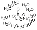 Schéma molekuly dodekahydrátu hydrogenfosforečnanu sodného