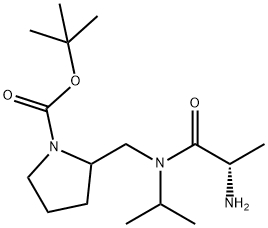 2-{[((S)-2-AMino-propionyl)-isopropyl-aMino]-Methyl}-pyrrolidine-1-carboxylic acid tert-butyl ester Struktur