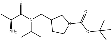 3-{[((S)-2-AMino-propionyl)-isopropyl-aMino]-Methyl}-pyrrolidine-1-carboxylic acid tert-butyl ester Struktur