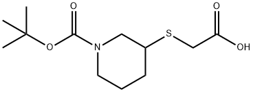3-CarboxyMethylsulfanyl-piperidine-1-carboxylic acid tert-butyl ester Struktur