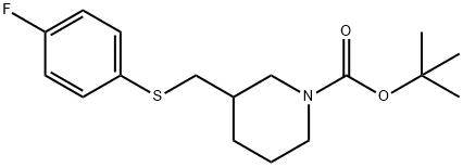 3-(4-Fluoro-phenylsulfanylmethyl)-piperidine-1-carboxylic acid tert-butyl ester Struktur