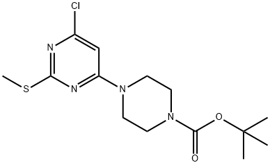 4-(6-Chloro-2-methylsulfanyl-pyrimidin-4-yl)-piperazine-1-carboxylic acid tert-butyl ester Struktur