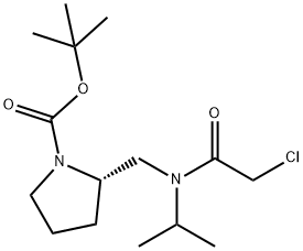 (S)-2-{[(2-Chloro-acetyl)-isopropyl-aMino]-Methyl}-pyrrolidine-1-carboxylic acid tert-butyl ester Struktur