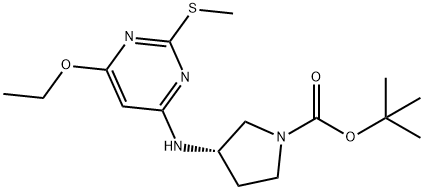 (S)-3-(6-乙氧基-2-甲硫基-嘧啶-4-基氨基)-吡咯烷-1-羧酸叔丁基酯 结构式