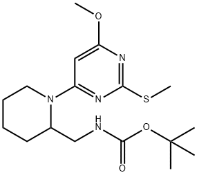 [1-(6-甲氧基-2-甲硫基-嘧啶-4-基)-哌啶-2-基甲基]-氨基甲酸叔丁基酯, 1353947-50-8, 结构式
