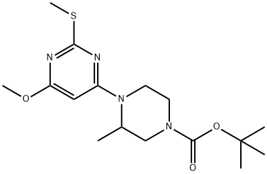 4-(6-甲氧基-2-甲基硫基-嘧啶-4-基)-3-甲基-哌嗪-1-羧酸叔丁酯 结构式