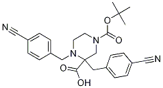 1-tert-butyl3-(4-cyanobenzyl)4-(4-cyanobenzyl)piperazine-1,3-dicarboxylate Struktur