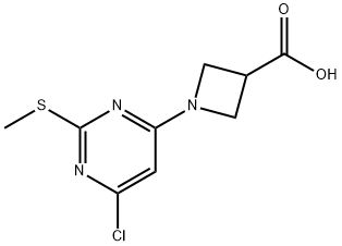 1-(6-Chloro-2-methylsulfanyl-pyrimidin-4-yl)-azetidine-3-carboxylic acid Struktur