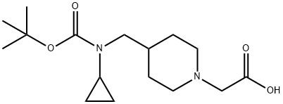 2-(4-(((叔丁氧基羰基)(环丙基)氨基)甲基)哌啶-1-基)乙酸, 1353972-66-3, 结构式
