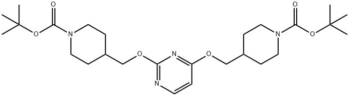 4-((2-((1-(叔丁氧基羰基)哌啶-4-基)甲氧基)嘧啶4-氧基)甲基)哌啶-1-甲酸叔丁酯, 1261233-57-1, 结构式