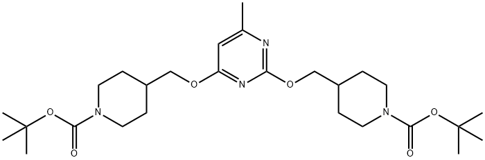 4-(((2-(1-(叔丁氧基羰基)哌啶-4-基氧基)甲基)-6-甲基嘧啶-4-氧基)甲基)哌啶-1-甲酸叔丁酯, 1289387-16-1, 结构式