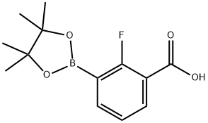 2-Fluoro-3-(tetramethyl-1,3,2-dioxaborolan-2-yl)benzoic acid, 1373168-89-8, 结构式