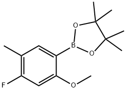 2-(4-Fluoro-2-methoxy-5-methylphenyl)-4,4,5,5-tetramethyl-1,3,2-dioxaborolane Struktur