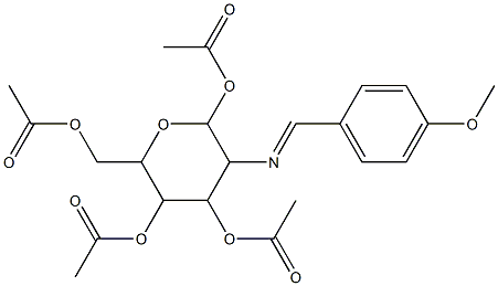 (E)-6-(acetoxyMethyl)-3-(4-MethoxybenzylideneaMino)tetrahydro-2H-pyran-2,4,5-triyl triacetate,,结构式