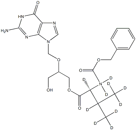 N-[(PhenylMethoxy)carbonyl]-L-valine-d5 2-[(2-AMino-1,6-dihydro-6-oxo-9H-purin-9-yl)Methoxy]-3-hydroxypropyl Ester-d5 Structure