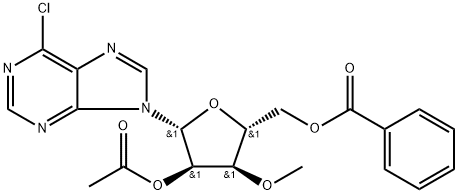 9-(2'-O-Acetyl-5'-O-benzoyl-3'-O-Methyl-beta-D-ribofuranosyl)-6-chloropurine 结构式