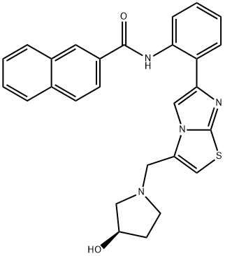 N-[2-[3-(3α-ヒドロキシピロリジン-1-イルメチル)イミダゾ[2,1-b]チアゾール-6-イル]フェニル]ナフタレン-2-カルボアミド 化学構造式