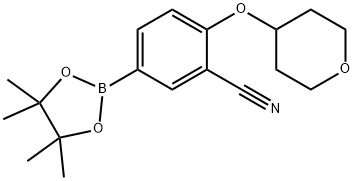 2-(tetrahydro-2H-pyran-4-yloxy)-5-(4,4,5,5-tetraMethyl-1,3,2-dioxaborolan-2-yl)benzonitrile Struktur
