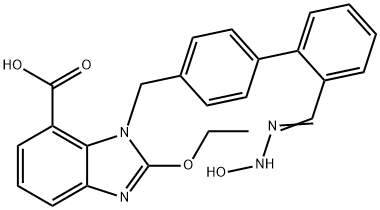 (Z)-2-ethoxy-3-((2'-(N'-hydroxycarbaMiMidoyl)biphenyl-4-yl)Methyl)-3H-benzo[d]iMidazole-4-carboxylic acid 化学構造式