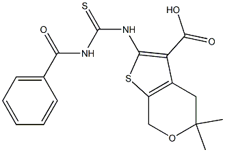 2-(3-benzoylthioureido)-5,5-diMethyl-5,7-dihydro-4H-thieno[2,3-c]pyran-3-carboxylic acid 化学構造式