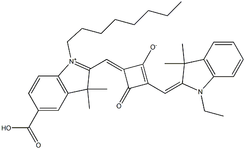 ( E )-4-((5-carboxy-3,3-diMethyl-1-octyl-3H-indoliuM-2-yl)Methylene)-2-((E )-(1-ethyl-3,3-diMethylindolin-2-ylidene)Methyl)-3-oxocyclobut-1-enolate Structure