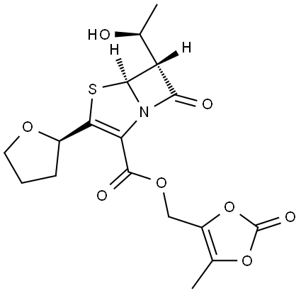 (5S,6R)-(5-Methyl-2-oxo-1,3-dioxol-4-yl)Methyl 6-((S)-1-hydroxyethyl)-7-oxo-3-((R)-tetrahydrofuran-2-yl)-4-thia-1-azabicyclo[3.2.0]hept-2-ene-2-carboxylate Struktur