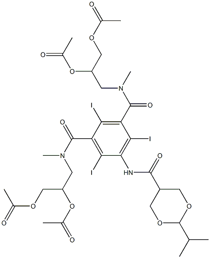 N,N'-Bis(2,3-diacetyloxypropyl)-2,4,6-triiodo-N,N'-diMethyl-5-[[[2-(1-Methylethyl)-1,3-dioxan-5-yl]carbonyl]aMino]-1,3-benzenedicarboxaMide Struktur