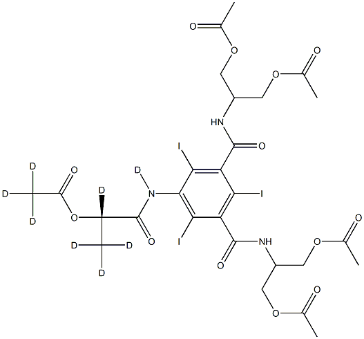 N1,N3-Bis[2-(acetyloxy)-1-[(acetyloxy)Methyl]ethyl]-5-[[(2S)-2-(acetyloxy)-1-oxopropyl]aMino]-2,4,6-triiodo-1,3-benzenedicarboxaMide-d8, , 结构式