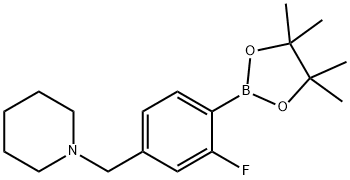 1-(3-Fluoro-4-(4,4,5,5-tetramethyl-1,3,2-dioxaborolan-2-yl)benzyl)piperidine Struktur