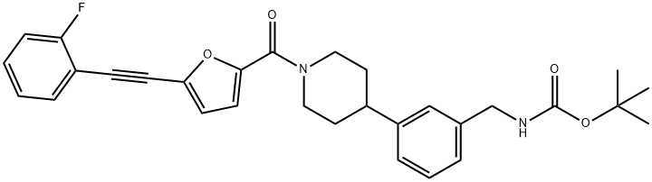 3-(1-(5-((2-フルオロフェニル)エチニル)フラン-2-カルボニル)ピペリジン-4-イル)ベンジルカルバミン酸TERT-ブチル 化学構造式