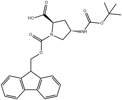 (2R,4S)-1-((((9H-芴-9-基)甲氧基)羰基)-4-((叔丁氧基羰基)氨基)吡咯烷-2-羧酸, 1820570-42-0, 结构式