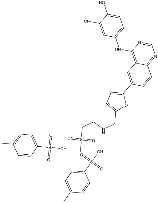 2-Chloro-4-[[6-[5-[[[2-(Methylsulfonyl)ethyl]aMino]Methyl]-2-furanyl]-4-quinazolinyl]aMino]phenol Ditosylate Structure