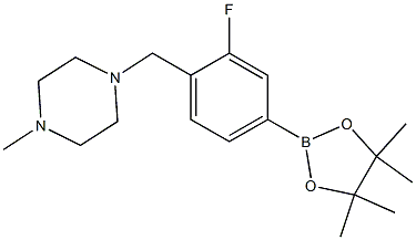 1-{[2-fluoro-4-(tetramethyl-1,3,2-dioxaborolan-2-yl)phenyl]methyl}-4-methylpiperazine Struktur