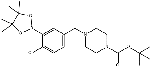 t-Butyl 4-{[4-chloro-3-(tetramethyl-1,3,2-dioxaborolan-2-yl)phenyl]methyl}piperazine-1-carboxylate Struktur