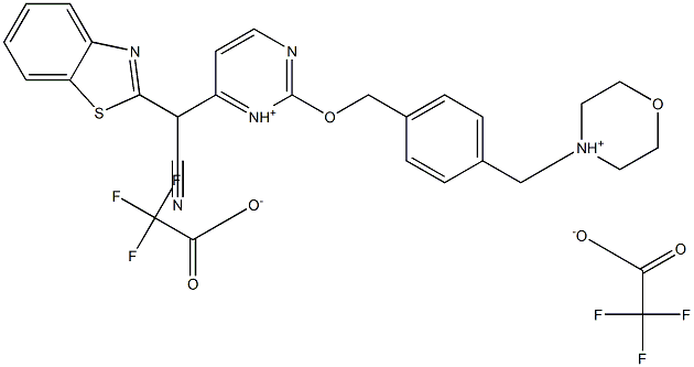 4-(4-(((4-(苯并[D]噻唑-2-基(氰基)甲基)嘧啶-1-基)氧基)甲基)苄基)吗啉-4-2三氟乙酸盐 结构式