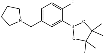 1-{[4-Fluoro-3-(tetramethyl-1,3,2-dioxaborolan-2-yl)phenyl]methyl}pyrrolidine Struktur