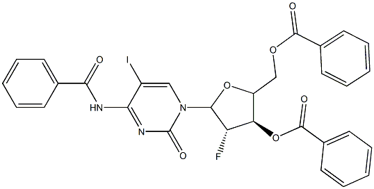 (3R,4S)-5-(4-benzaMido-5-iodo-2-oxopyriMidin-1(2H)-yl)-2-(benzoyloxyMethyl)-4-fluorotetrahydrofuran-3-yl benzoate 结构式