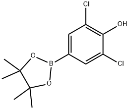 2,6-ジクロロ-4-(4,4,5,5-テトラメチル-1,3,2-ジオキサボロラン-2-イル)フェノール 化学構造式