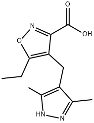 4-[(3,5-Dimethyl-1H-pyrazol-4-yl)methyl]-5-ethylisoxazole-3-carboxylic acid,1032296-44-8,结构式
