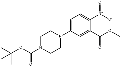 tert-butyl 4-[3-(methoxycarbonyl)-4-nitrophenyl]tetrahydro-1(2H)-pyrazinecarboxylate Struktur