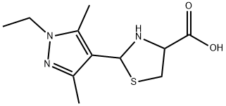 2-(1-ethyl-3,5-dimethyl-1H-pyrazol-4-yl)-1,3-thiazolidine-4-carboxylic acid Struktur