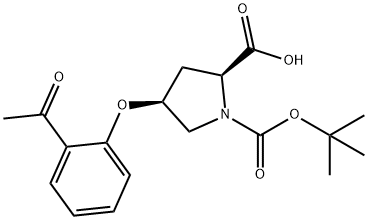 (2S,4S)-4-(2-Acetylphenoxy)-1-(tert-butoxy-carbonyl)-2-pyrrolidinecarboxylic acid 结构式