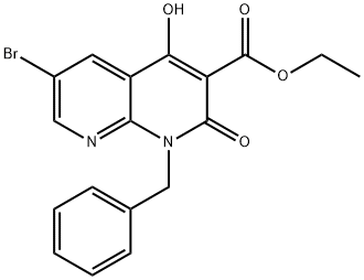 1-ベンジル-6-ブロモ-4-ヒドロキシ-2-オキソ-1,2-ジヒドロ[1,8]ナフチリジン-3-カルボン酸エチル 化学構造式